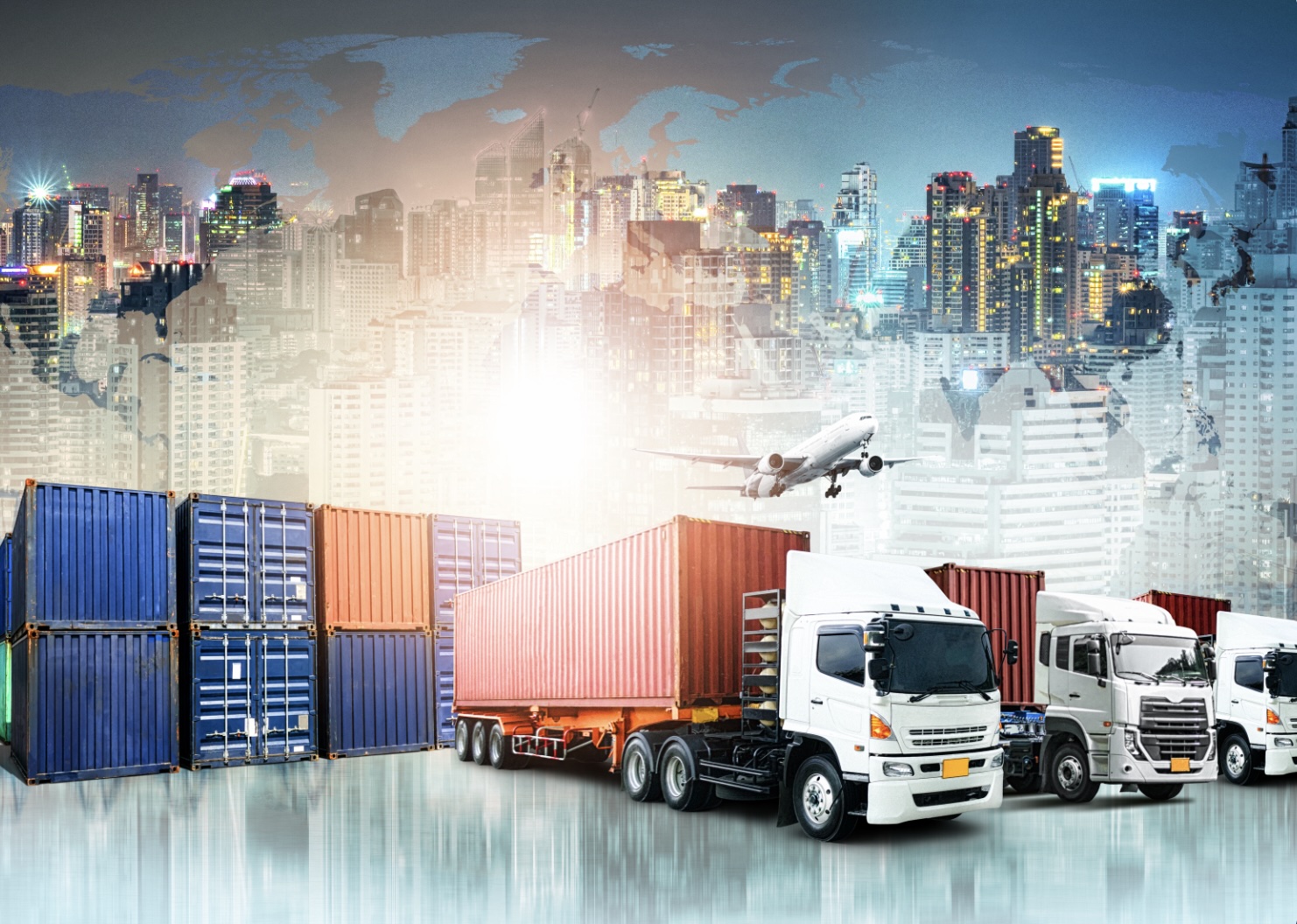 Cargo logistics — trucks, containers, aircraft